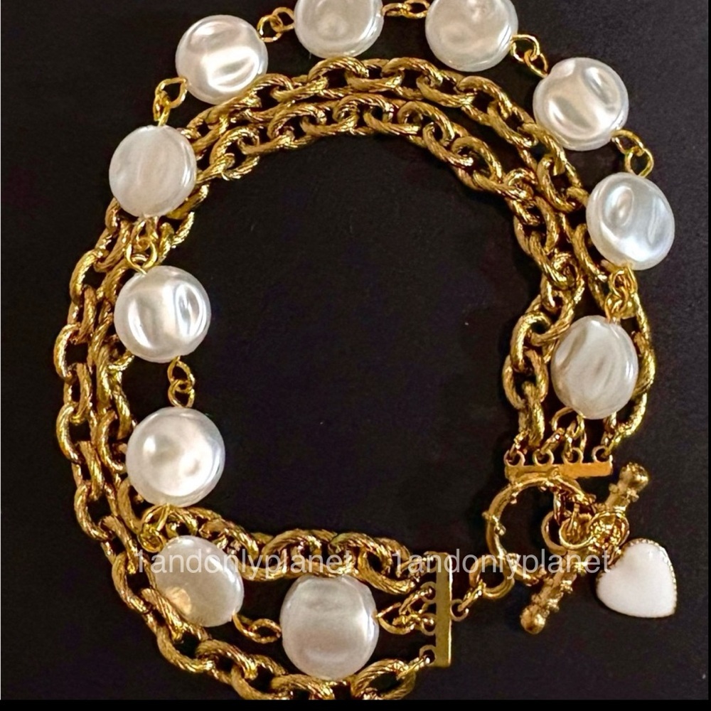 🌹HP🌹✨NEW✨ Chic Pearl Layered Chain Bracelet w Heart Charm - Picture 6 of 8